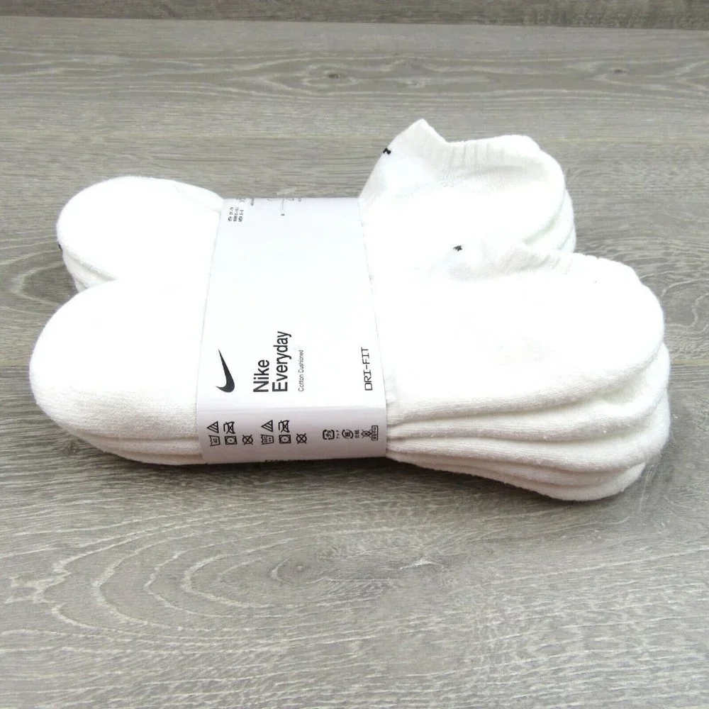 Nike Everyday No Show Socks White 6 Pack Women's 6-10 / Youth 5Y-7Y NEW